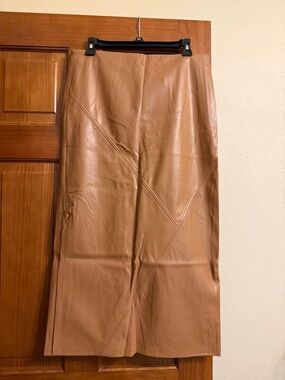 Women’s Faux Leather Midi Skirt in Tan brand new size large